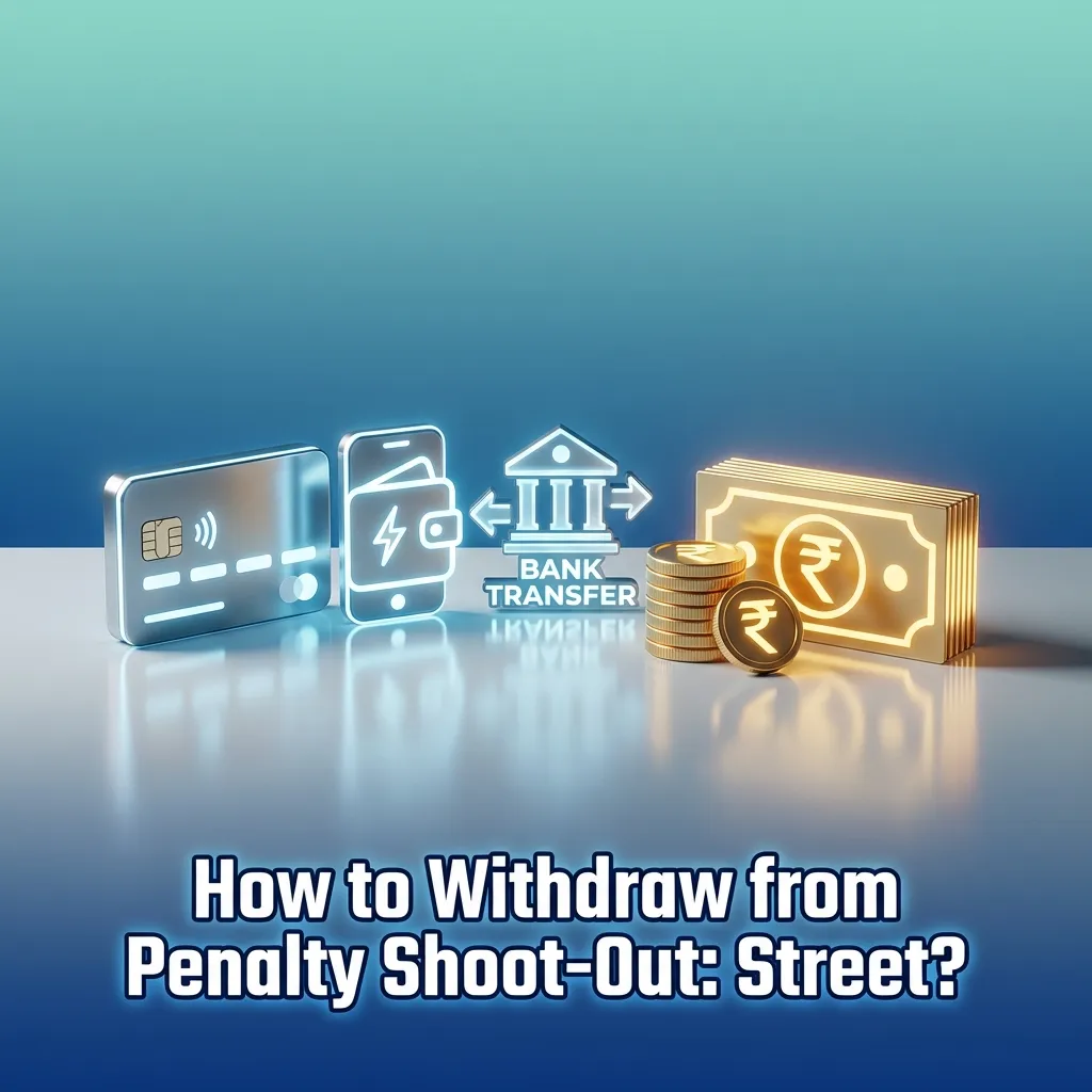 Guide showing withdrawal steps from Penalty Shoot-Out: Street including cashier navigation and payment method selection
