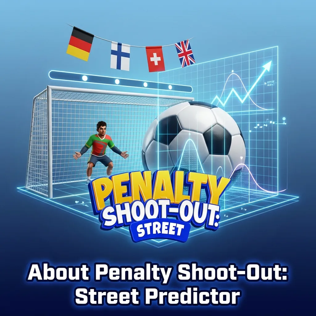 Penalty Shoot-Out: Street Predictor interface showing data analysis and outcome forecasting tool for online betting game