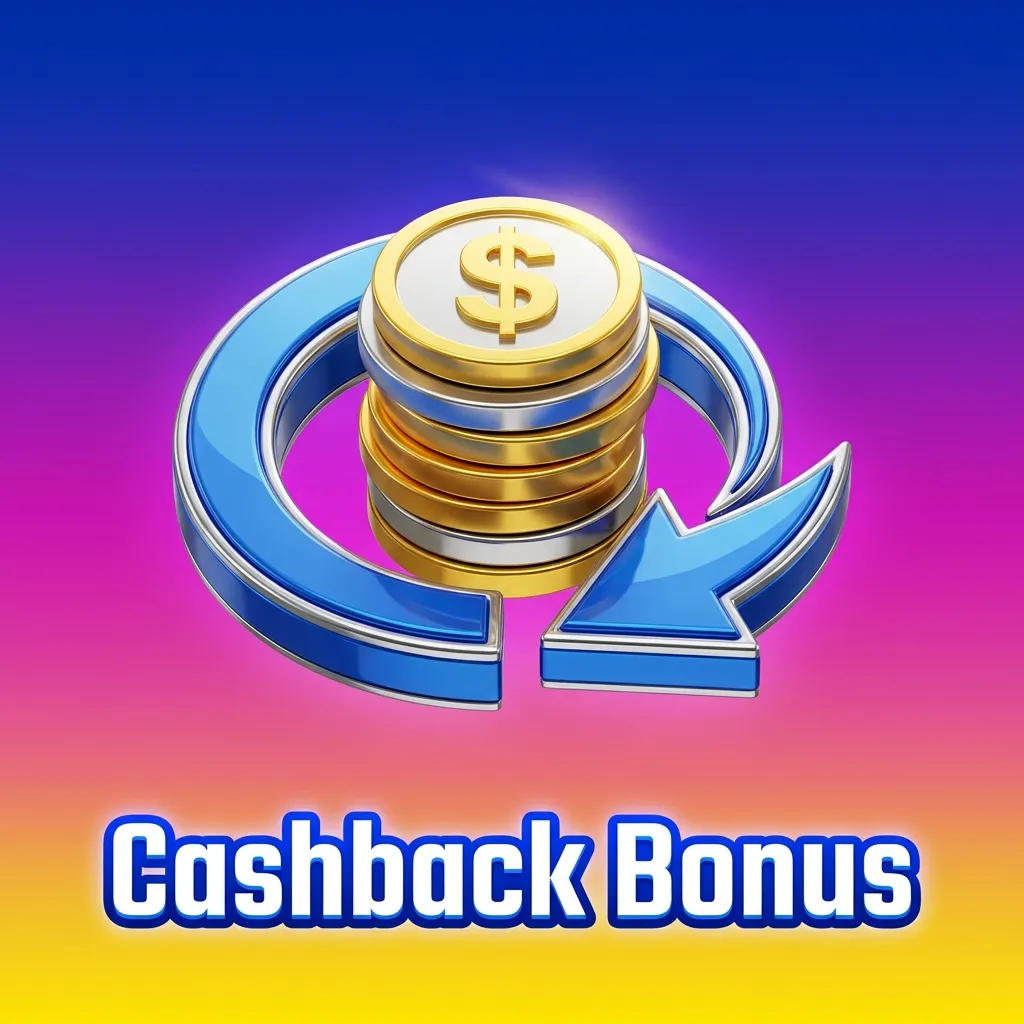 Cashback Bonus concept showing percentage of losses returned to player as bonus money with wagering requirements