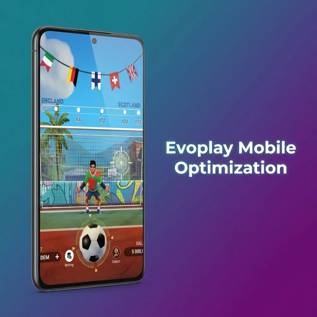 Evoplay's HTML5 mobile game interface showing responsive touch controls for Penalty Shoot-Out: Street on smartphone screen
