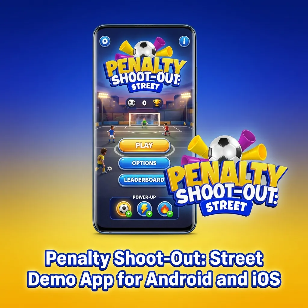 Mobile player tapping screen to play Penalty Shoot-Out: Street demo on smartphone with soccer ball and goal visible