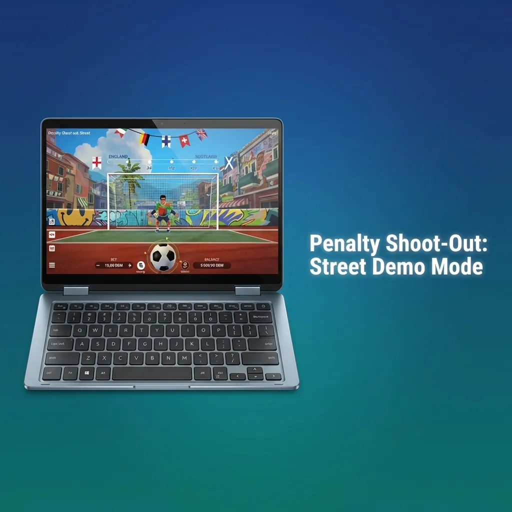 Players practicing Penalty Shoot-Out: Street in demo mode with virtual credits on casino website interface