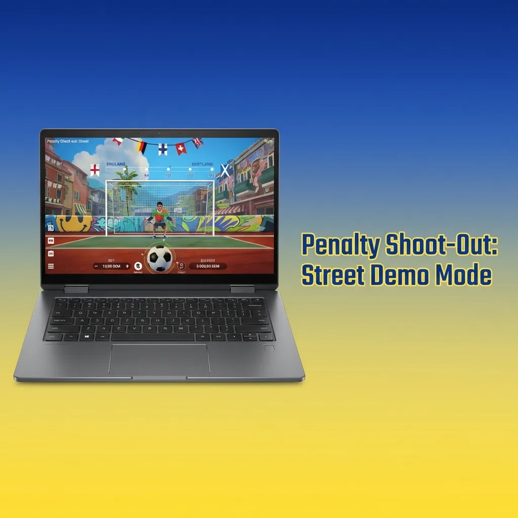 Soccer player aiming penalty kick at goal with goalkeeper ready to defend in Street demo mode