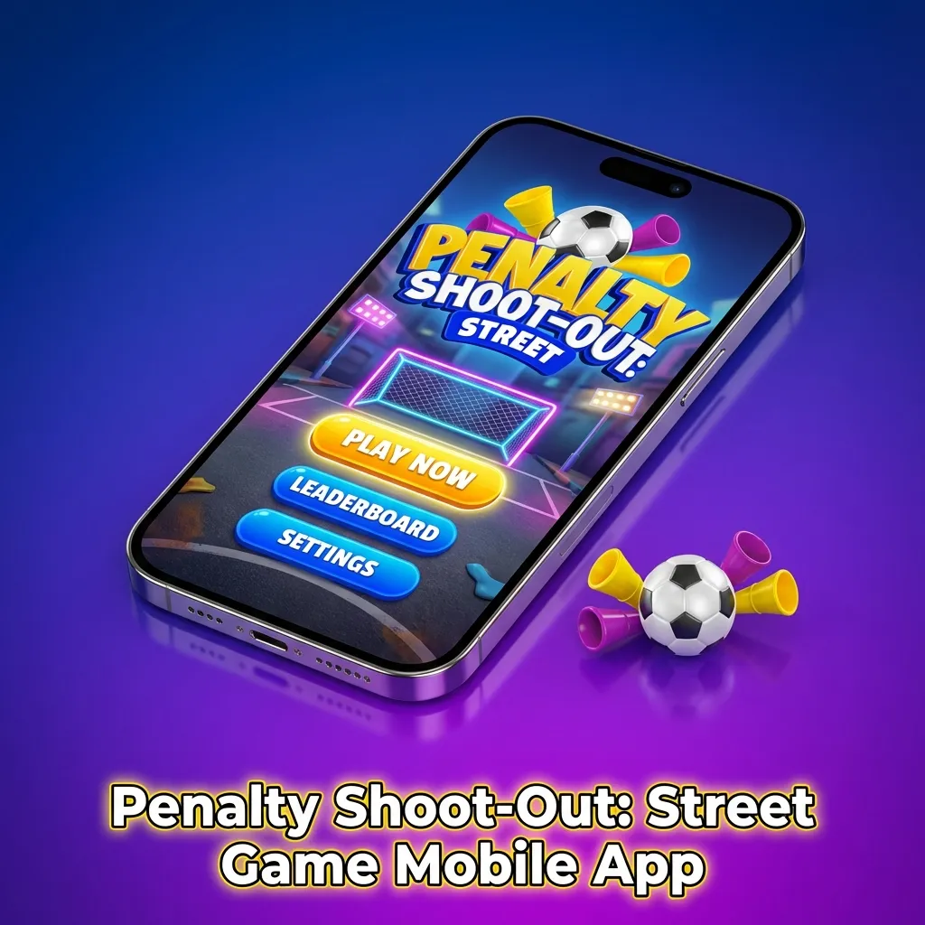 Mobile phone displaying Penalty Shoot-Out: Street game app with touchscreen controls and gaming interface