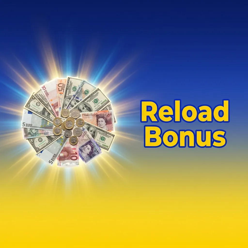 Reload bonus promotion showing percentage match on additional deposits for existing casino players