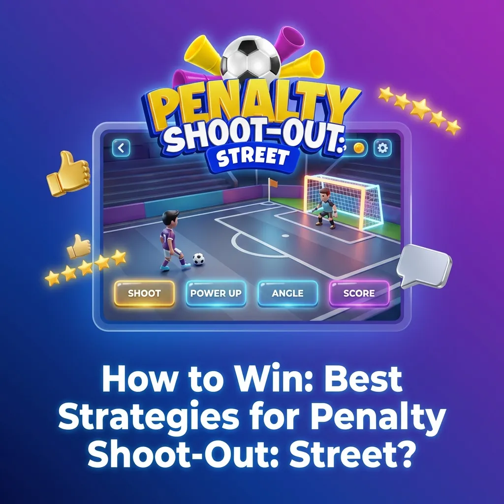 Soccer player kicking penalty shot toward goal with goalkeeper diving to block in street-style penalty shootout game