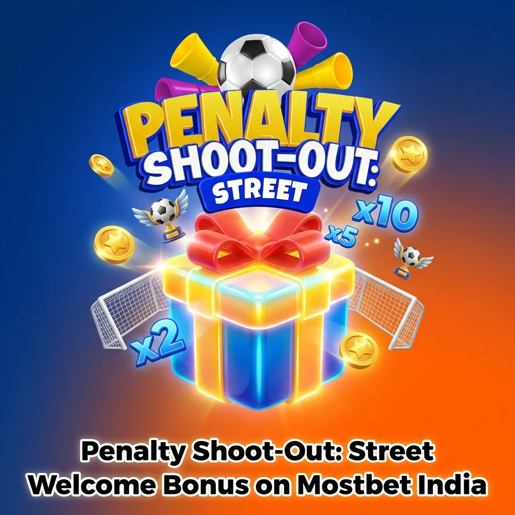 Mostbet India welcome bonus: 125% match up to ₹100,000 for Penalty Shoot-Out: Street with 35x wagering requirement